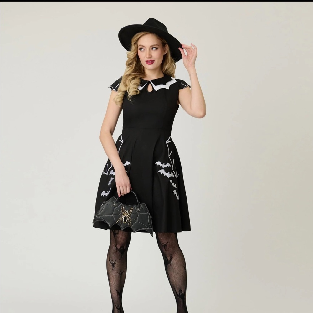 Unique Vintage Black and White Bat Cotton Dress